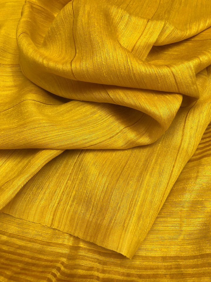 Maize Yellow Color Matka Silk Saree with Zari Stripes Work