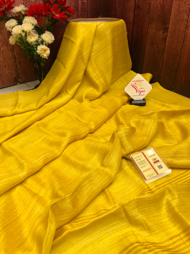 Maize Yellow Color Matka Silk Saree with Zari Stripes Work