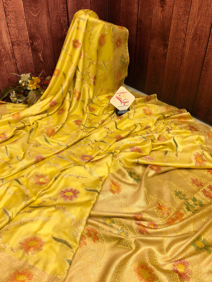 Maize Yellow Color Muga Banarasi Silk Saree