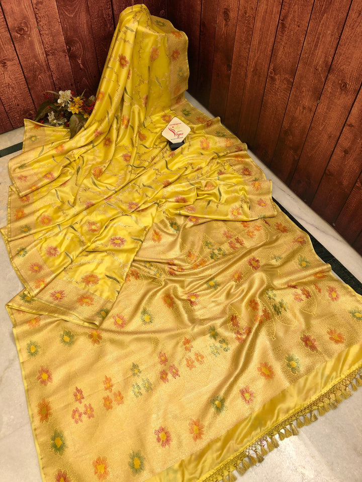Maize Yellow Color Muga Banarasi Silk Saree