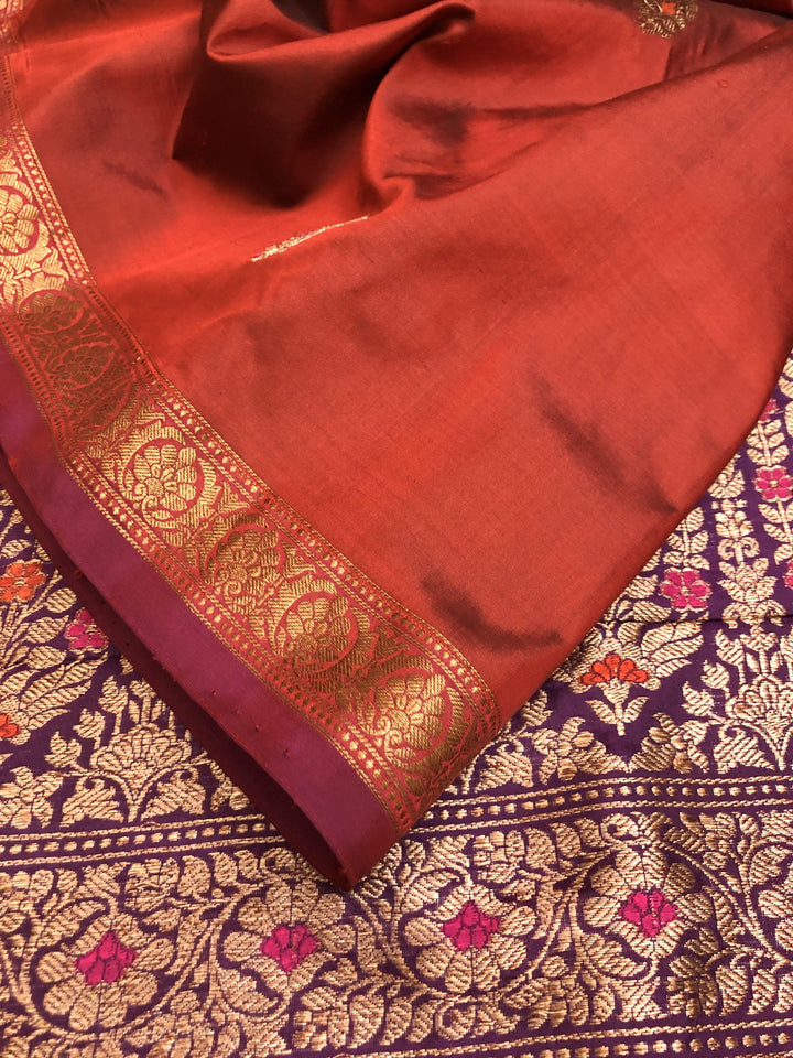 Merlot Red Color Katan Banarasi Saree with Tanchoi Pallu