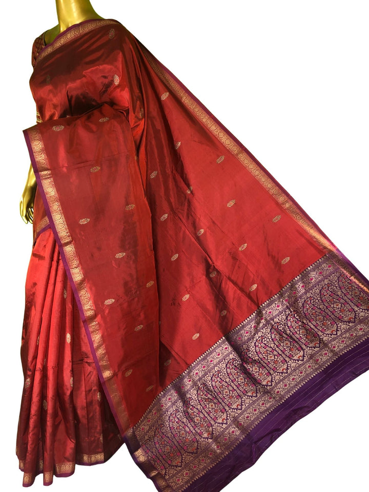 Merlot Red Color Katan Banarasi Saree with Tanchoi Pallu
