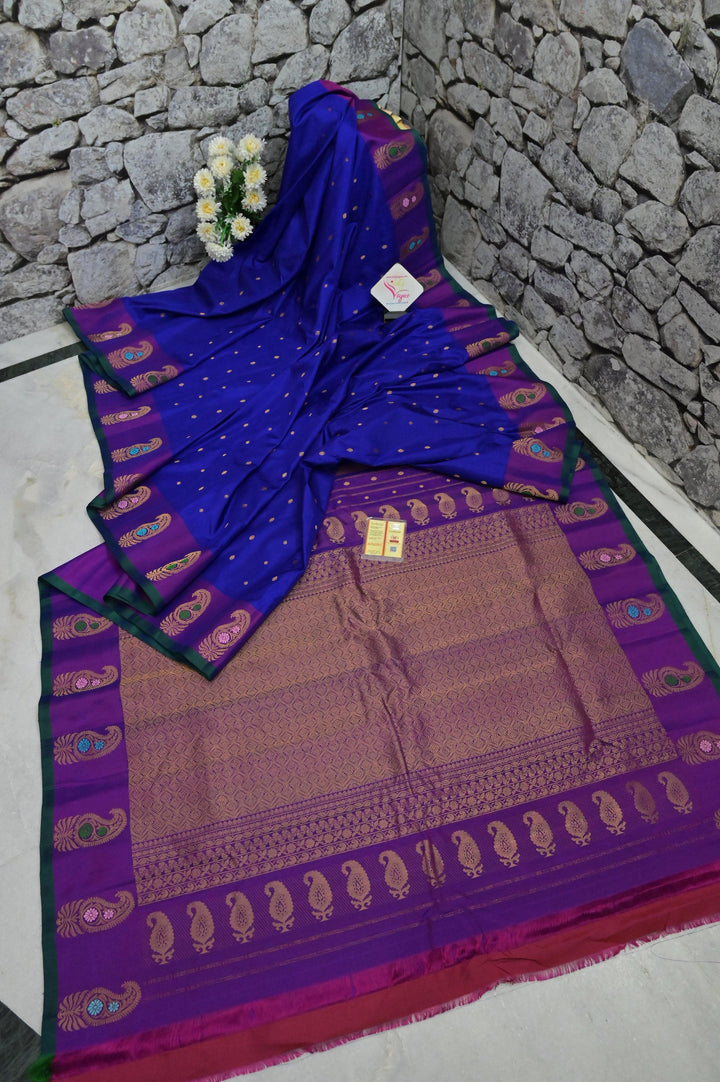 Midnight Blue Color Gadwal Silk Saree with Meenakari Border and Pallu