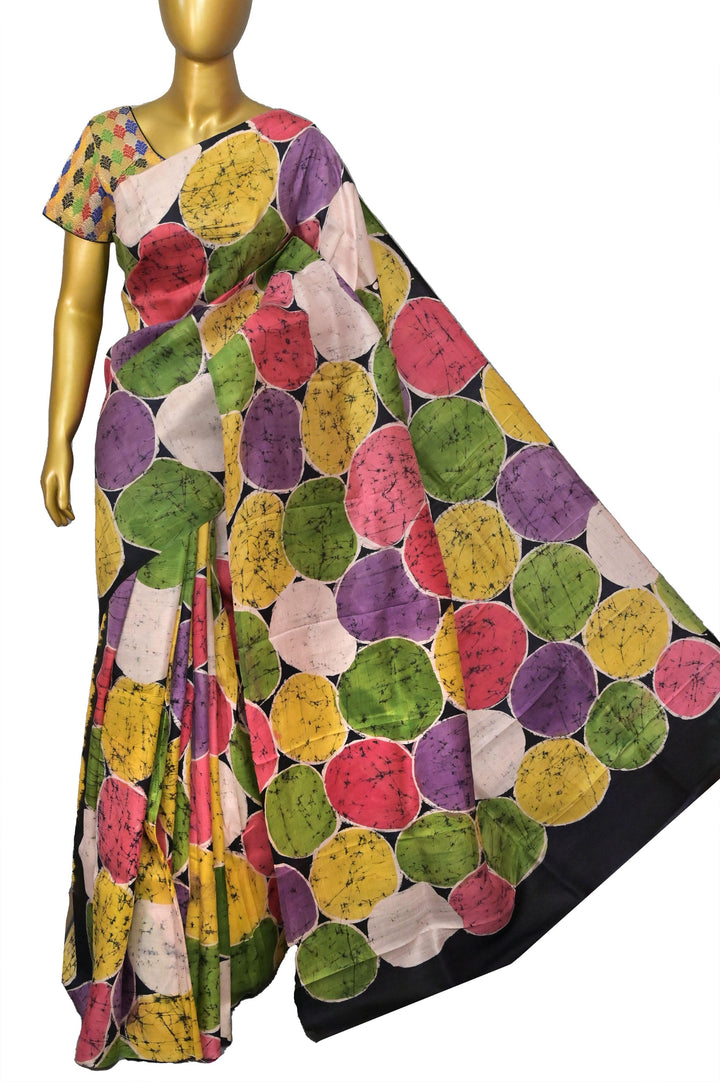 Multicolor Bishnupuri Silk Saree with Hand Batik