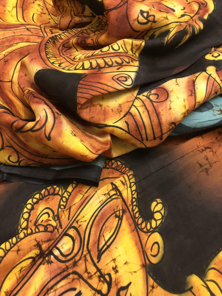 Multicolor Pure Bishnupur Katan Silk Saree with hand Paint and Wax Batik Work