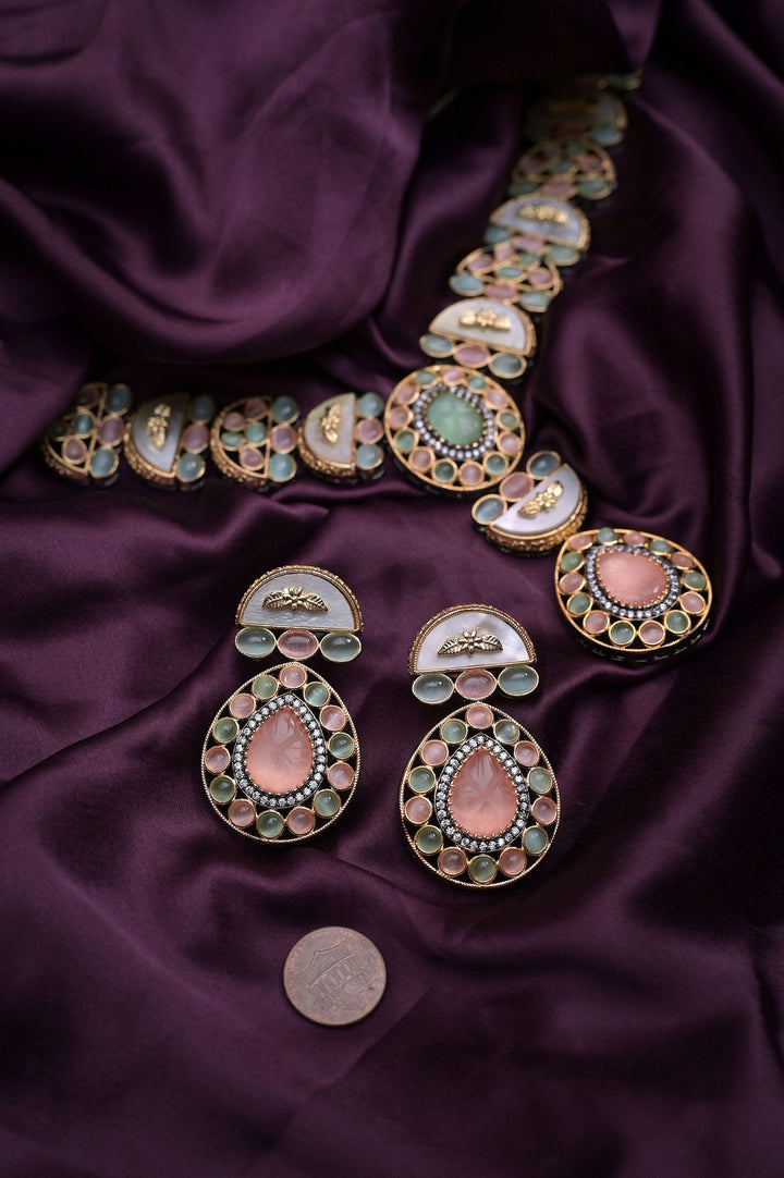 Multicolored Collar Necklace Set with Monalisa Stone Work