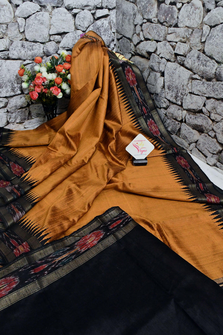 Mustard Brown Color Pure Raw Silk with Sambalpuri Border