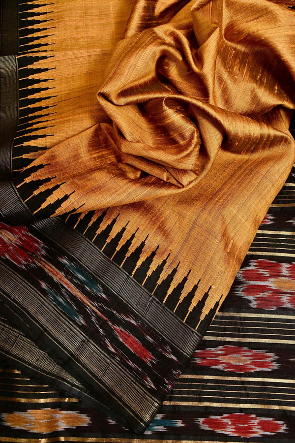 Mustard Brown Color Pure Raw Silk with Sambalpuri Border