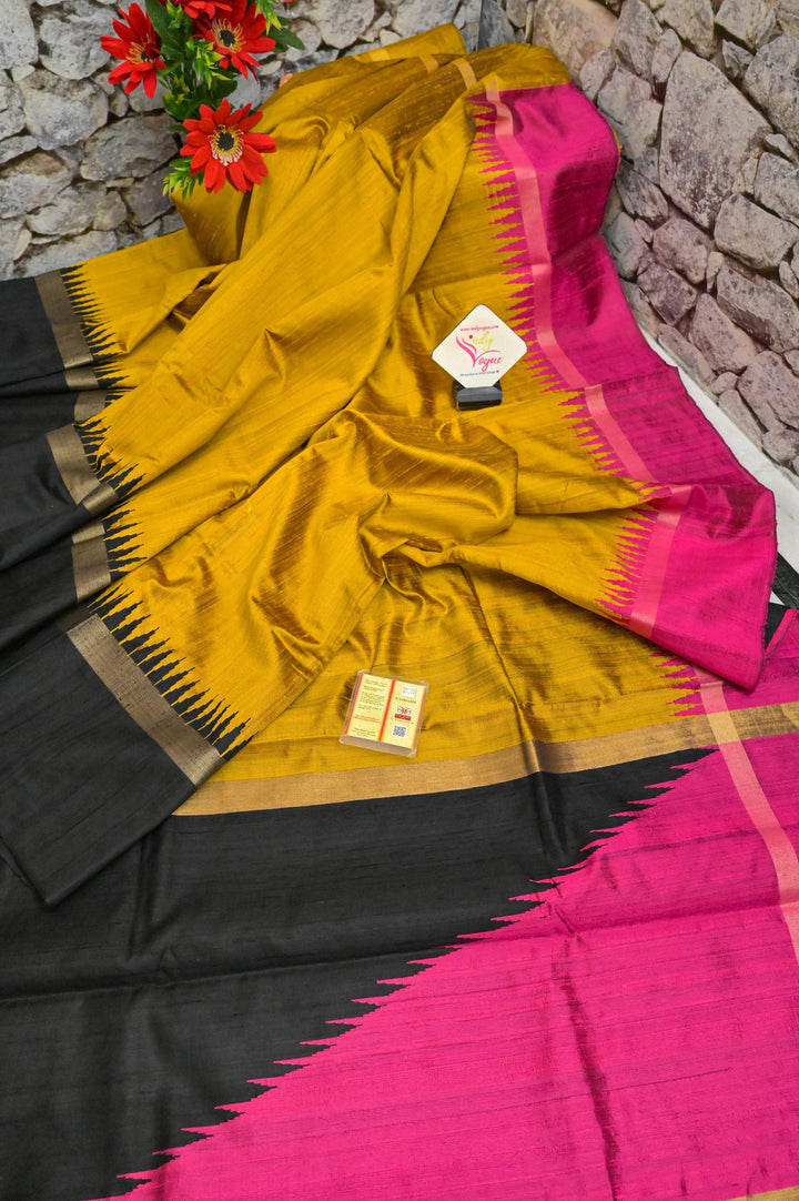 Mustard Color Pure raw Silk Saree with Ganga Jamuna Border