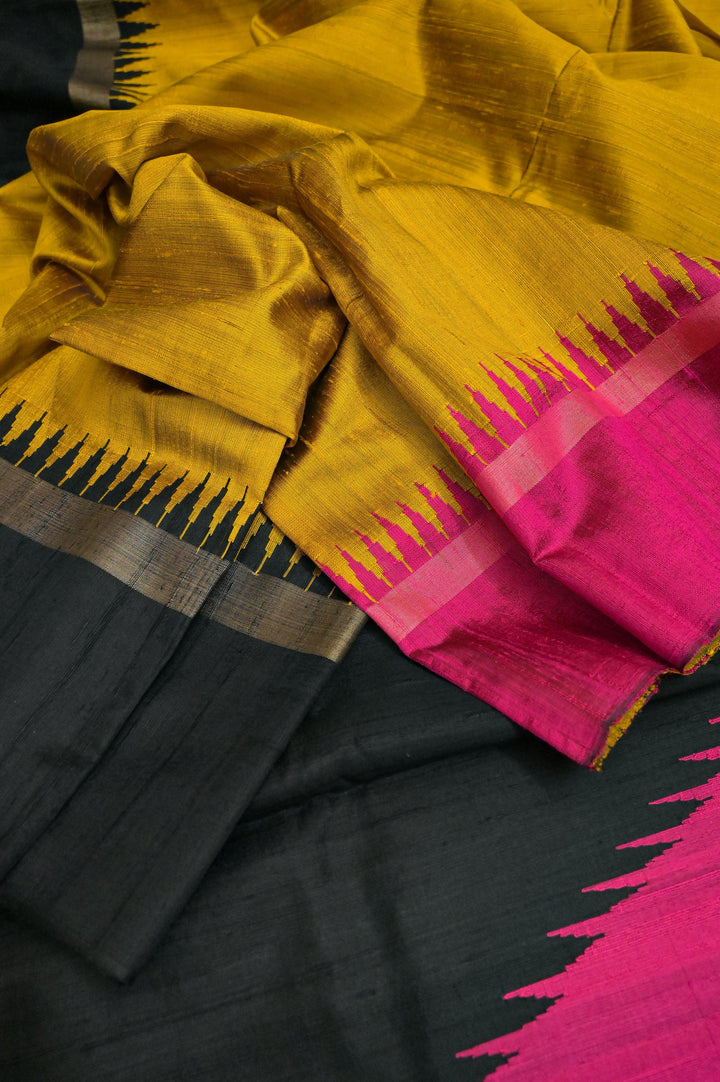 Mustard Color Pure raw Silk Saree with Ganga Jamuna Border