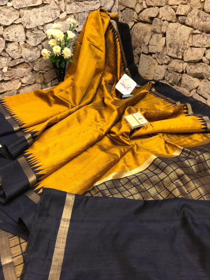 Mustard Golden Color Pure Raw Silk Saree