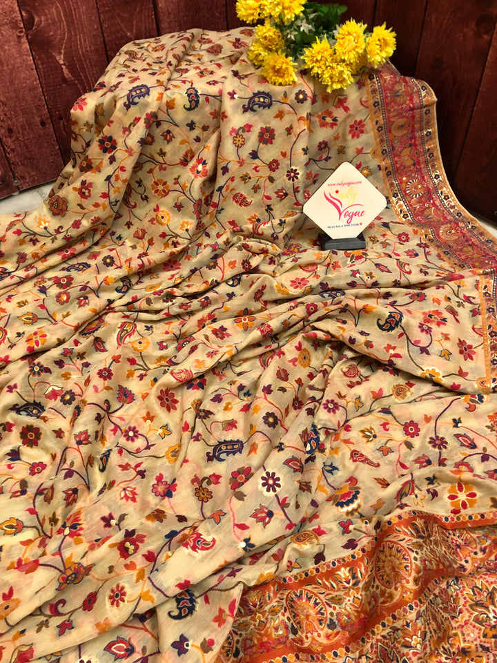 Natural Butter Color Kani Silk Saree
