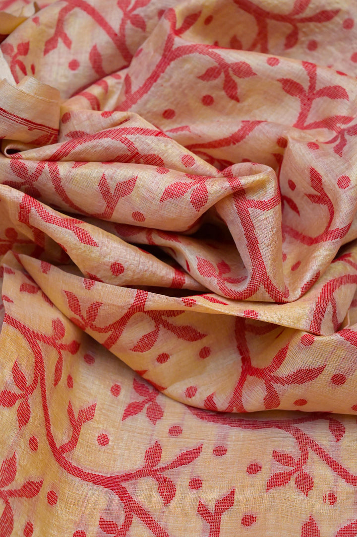 Natural Sandalwood Color Pure Tussar Silk with Jamdani Weaving