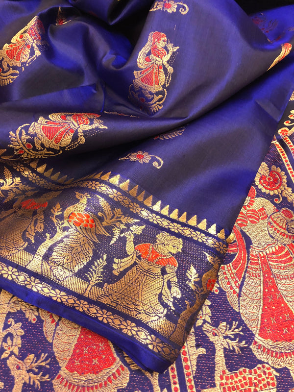 Navy Blue Color Pure Baluchari Silk Saree with Meenakari Work