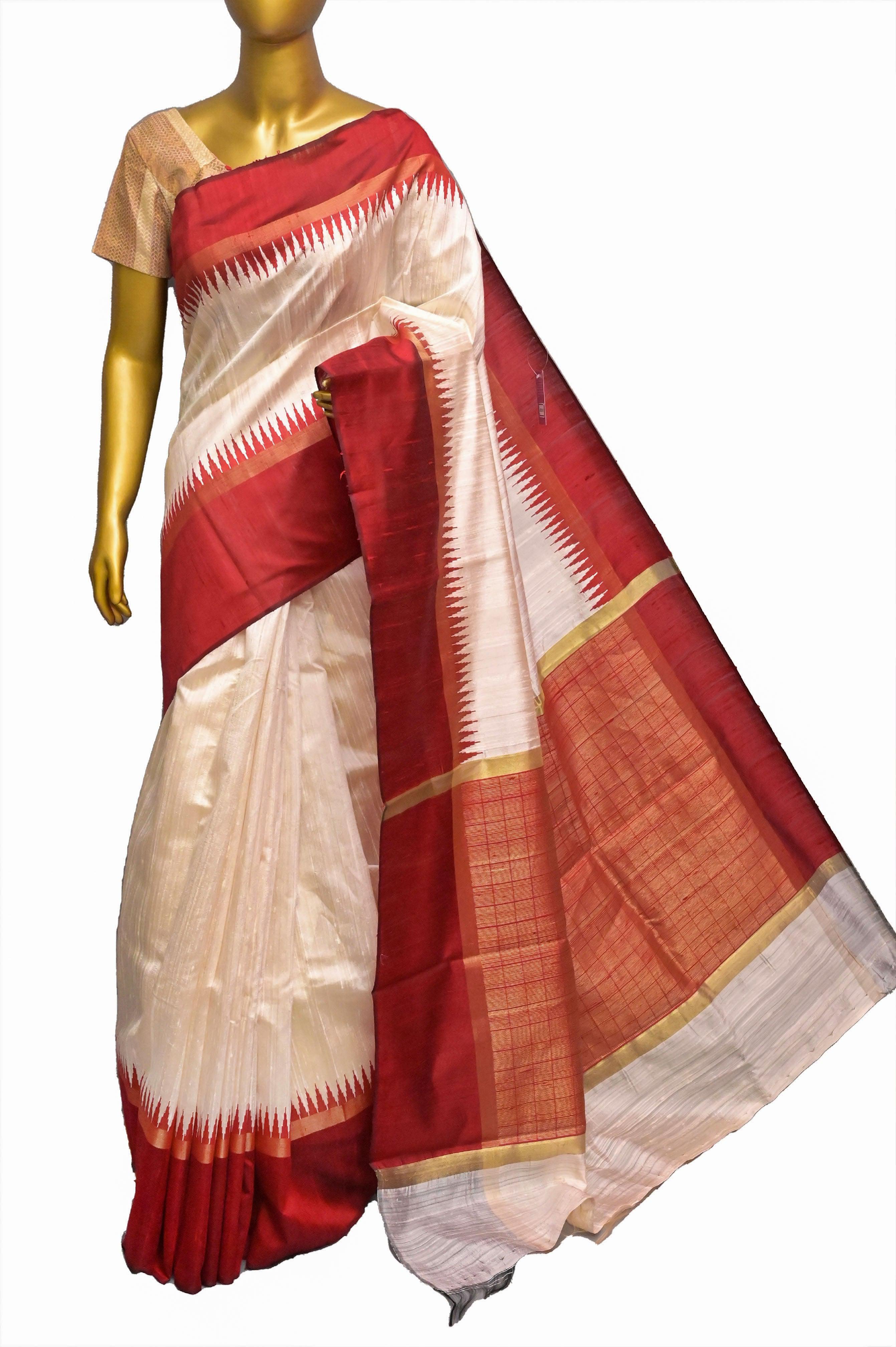 Off white red saree sale