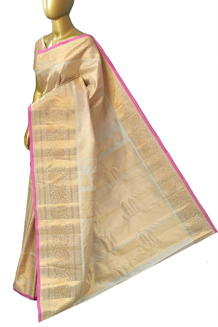 Offwhite and Golden Color Pure Gadwal Silk Saree with Brocade Work