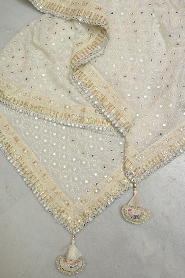 Offwhite Color Designer georgette Saree with Sequin Mirror Work and Embroidery with Crochet Lace Border