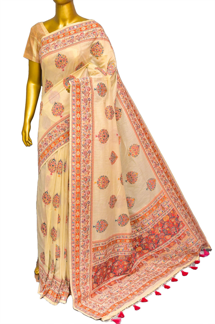 Offwhite Color Designer Kani Silk Saree with Machine Weaving