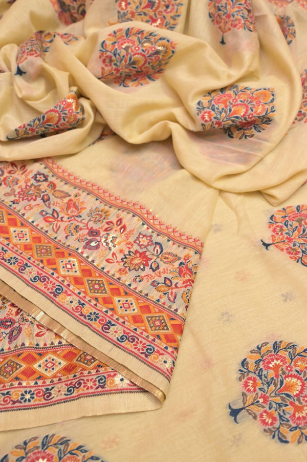 Offwhite Color Designer Kani Silk Saree with Machine Weaving