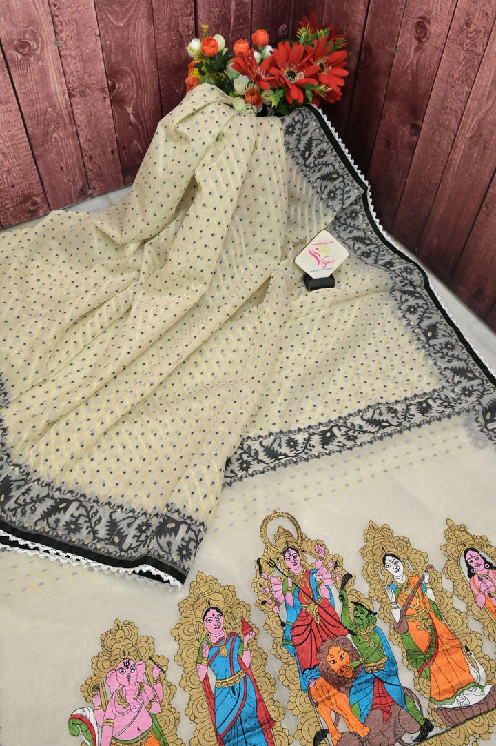 Offwhite Color Durga Jamdani with Embroidery Work