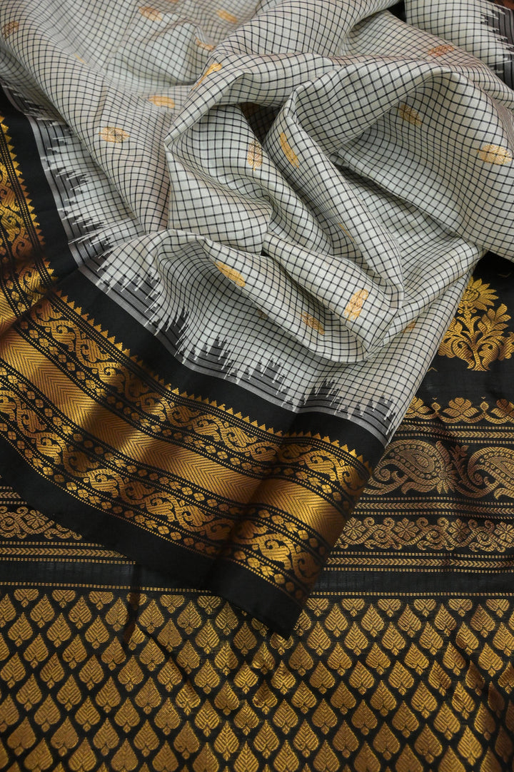 Offwhite Color Gadwal Silk Saree with Black Checks