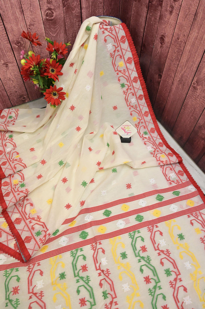 Offwhite Color Jamdani with Patti and Lace Work