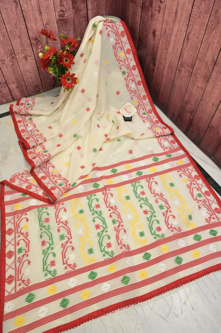 Offwhite Color Jamdani with Patti and Lace Work