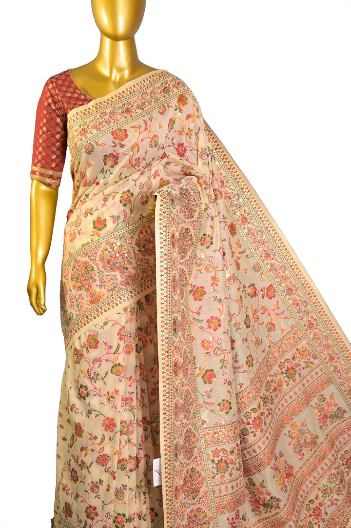 Offwhite Color Kani Silk Saree with Floral Weaving