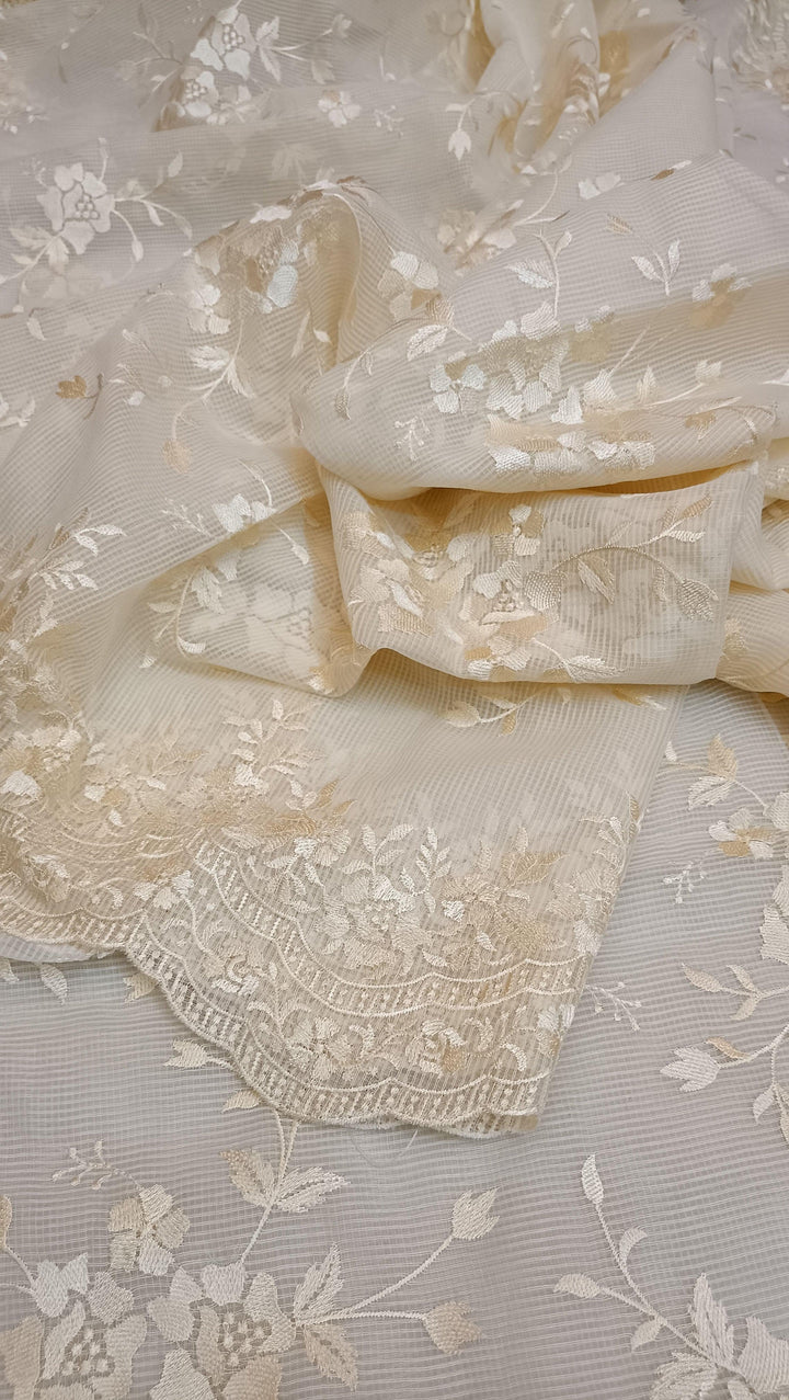 Offwhite Color Organza Saree with Machine Embroidery with Blouse Piece