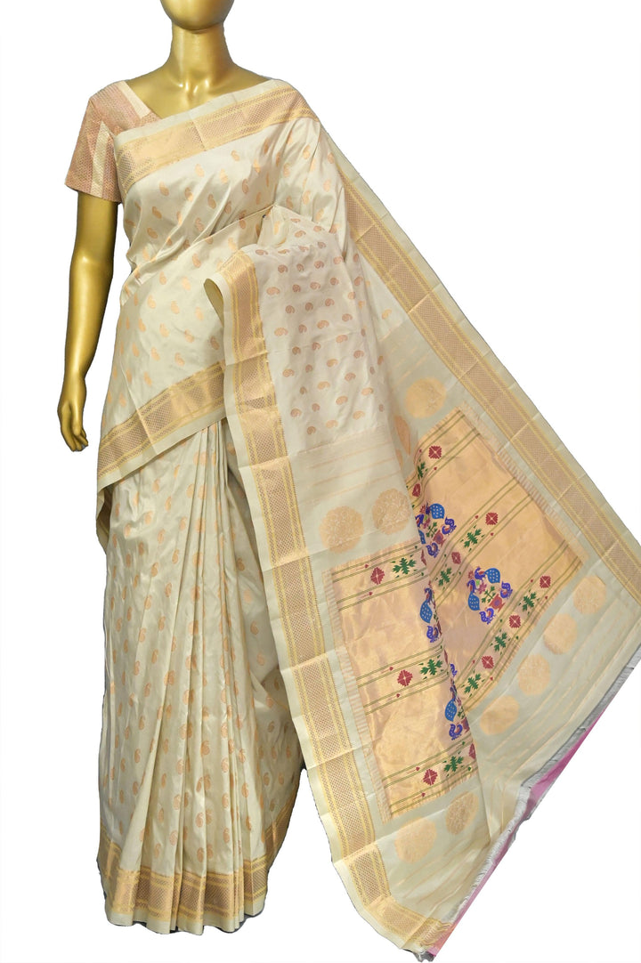 Offwhite Color Piathani Silk Saree with Meenakari Work