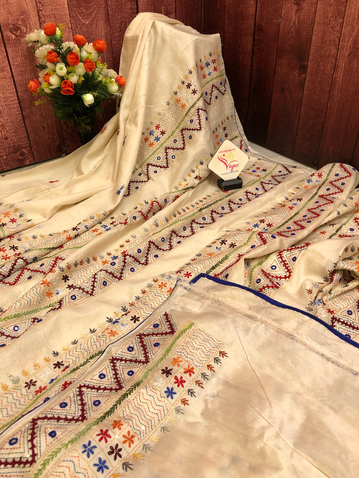 Offwhite Color Pure Bangalore Silk Saree with Hand Lambani Embroidery Work