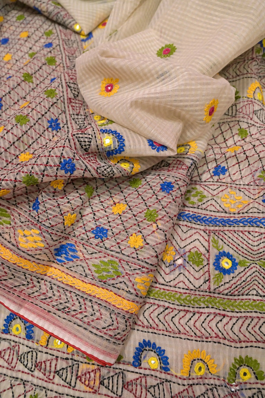 Offwhite Color Resham Kota Saree with Hand Lambani Embroidery