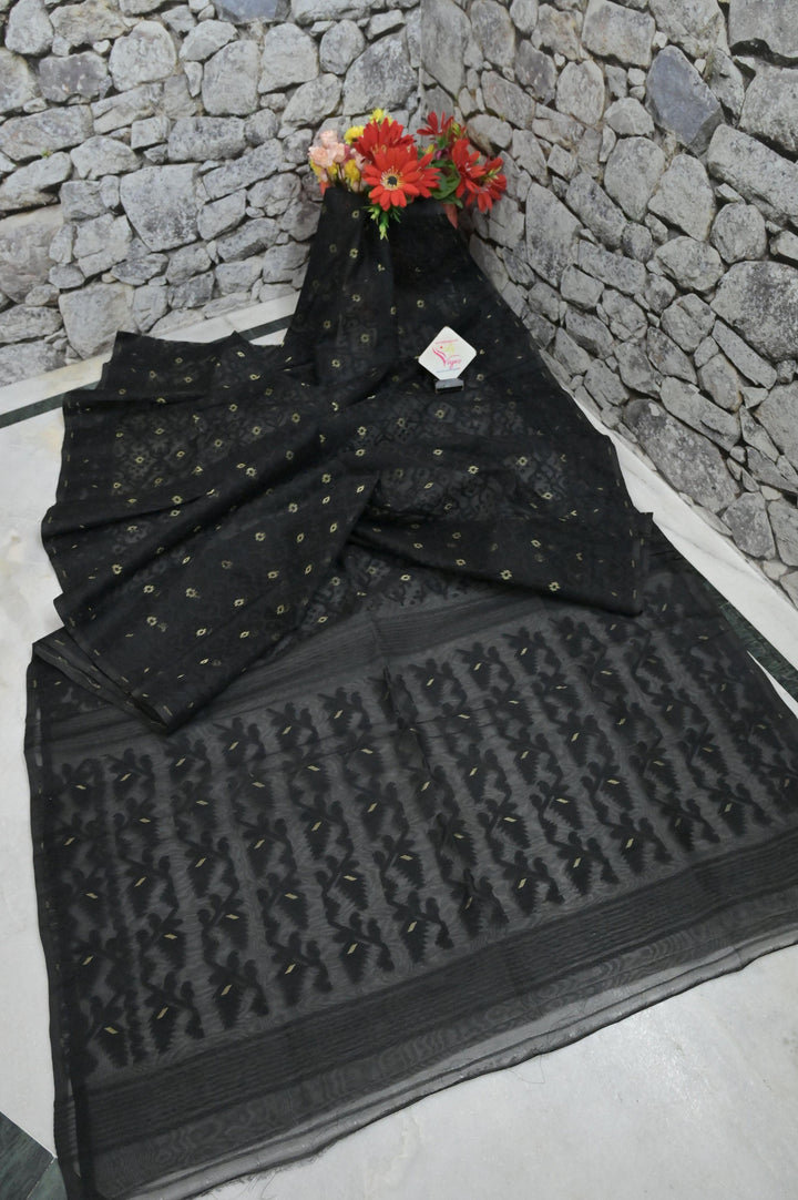 Onyx Black Color Jamdani Saree