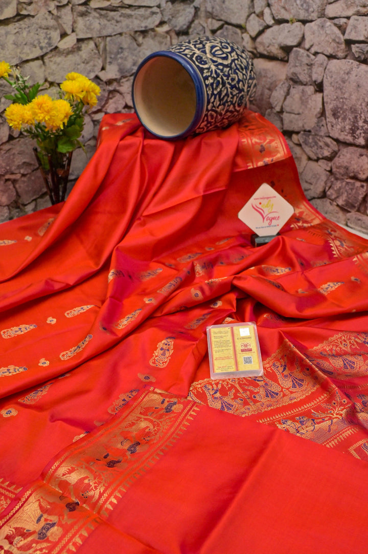 Orange and Magenta Dual Tone Baluchari Silk Saree with Meenakari Pallu