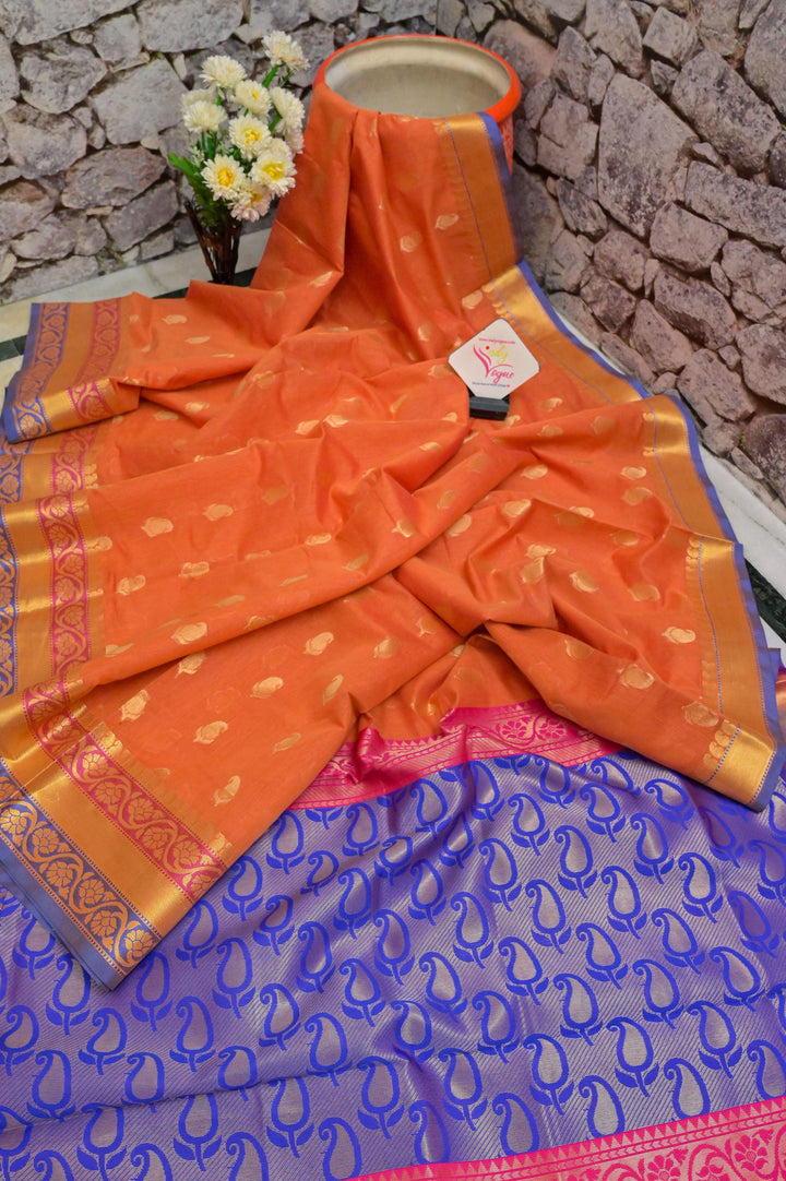 Orange Brick Color Cotton Silk Chanderi Saree