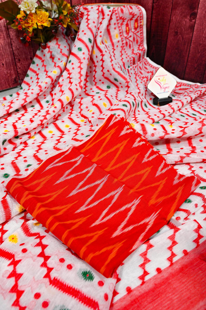 Paper White and Red Color Jamdani Saree