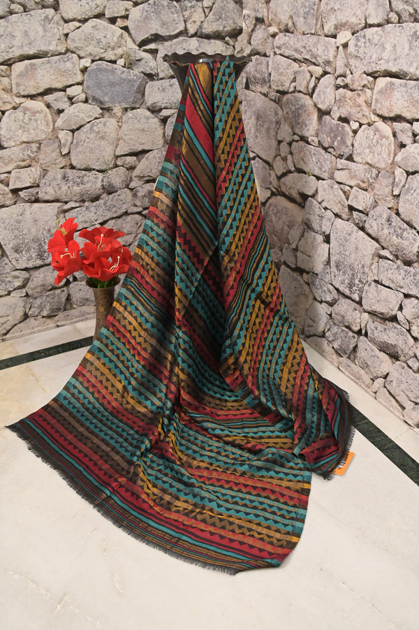 Pashmina Stole in Black Color with Zigzag Design Work