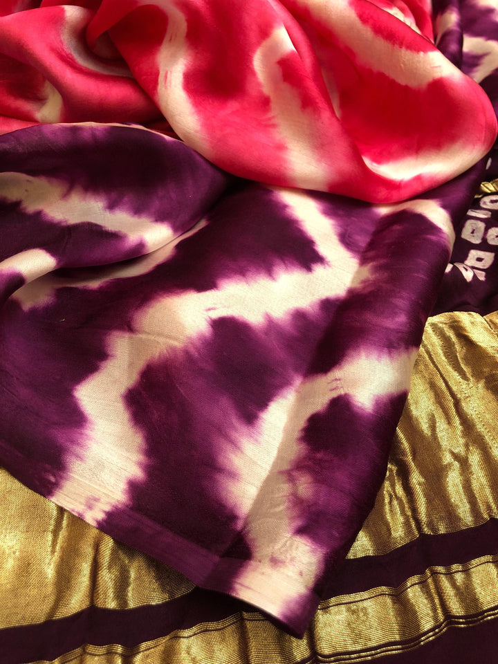 Pink and Violet Color Modal Silk with Hand Tie-Dye
