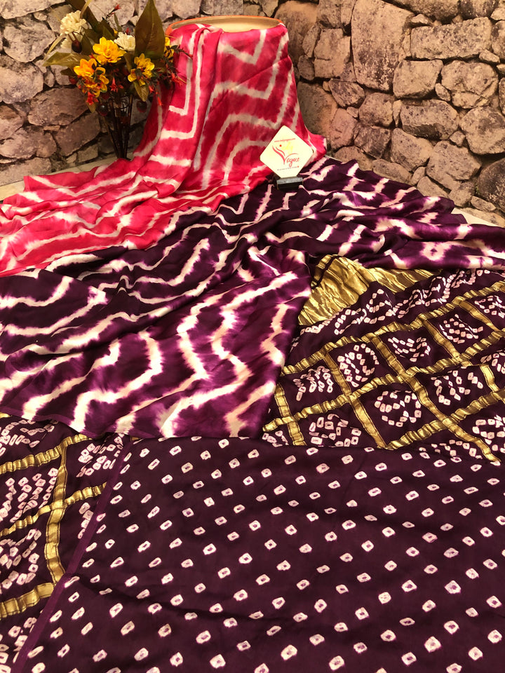Pink and Violet Color Modal Silk with Hand Tie-Dye