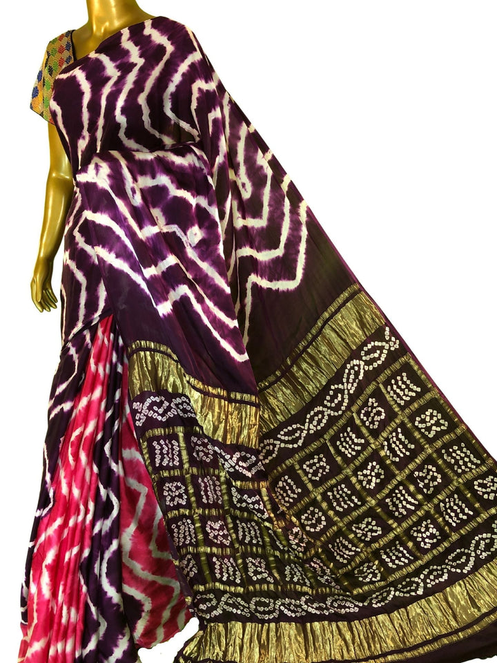 Pink and Violet Color Modal Silk with Hand Tie-Dye
