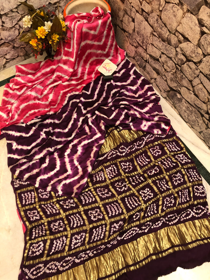 Pink and Violet Color Modal Silk with Hand Tie-Dye