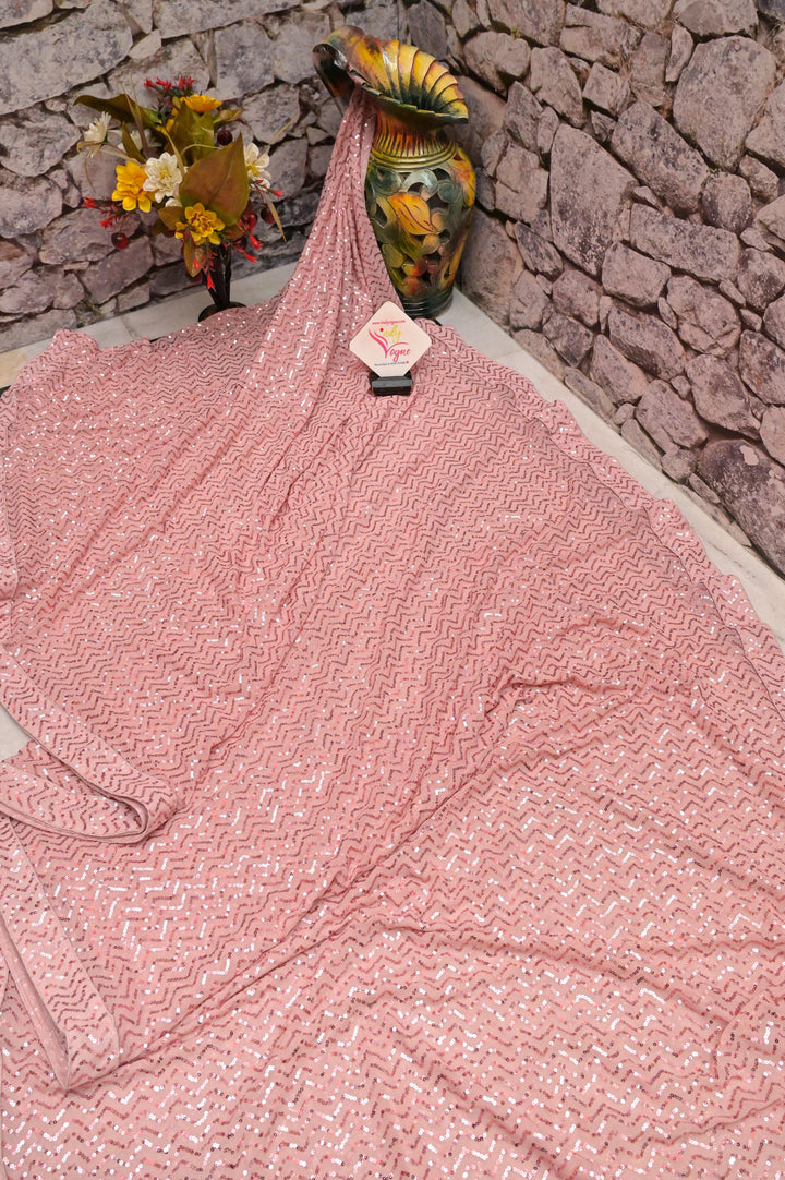 Pink Color Designer Net Saree with Sequin Work