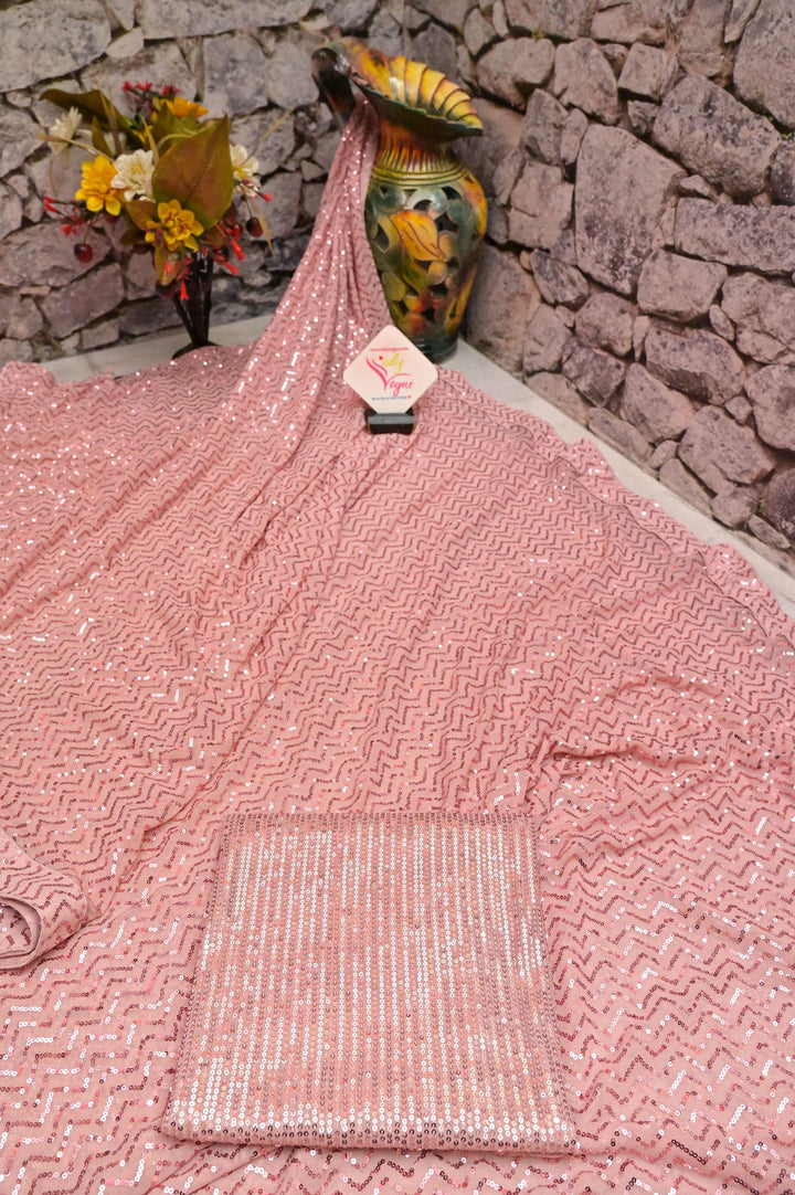 Pink Color Designer Net Saree with Sequin Work