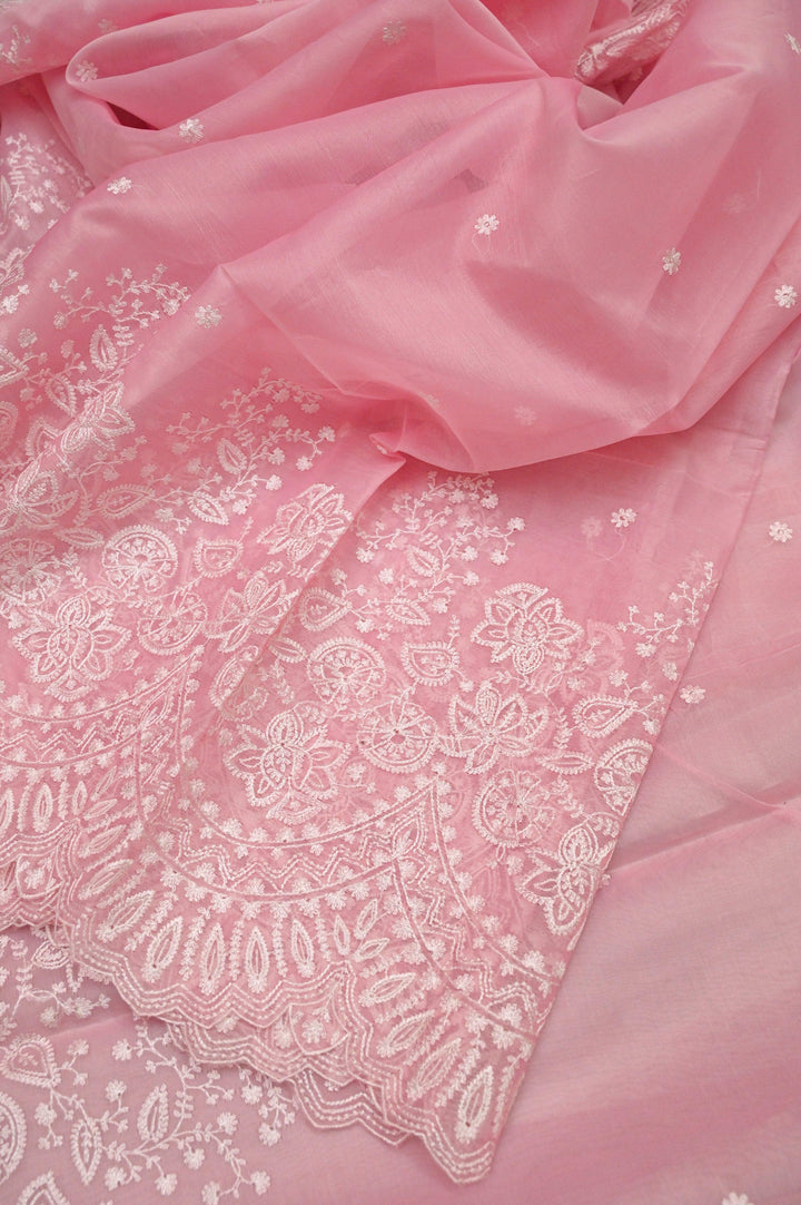 Pink Color Designer Organza Saree with Embroidery Work and Scallop Border