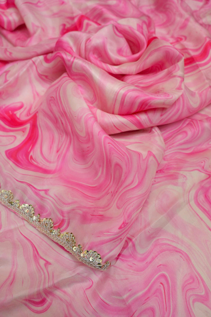 Pink Color Designer Satin Silk Saree with Digital Floral Print