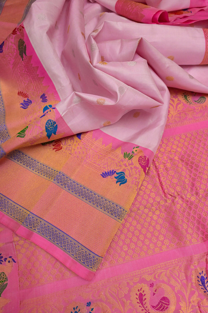 Pink Color Gadwal Silk Saree with Paithani Border and Pallu