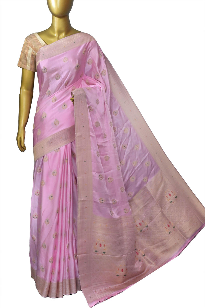 Pink Color Mashru Banarasi Saree with Meenakari Work