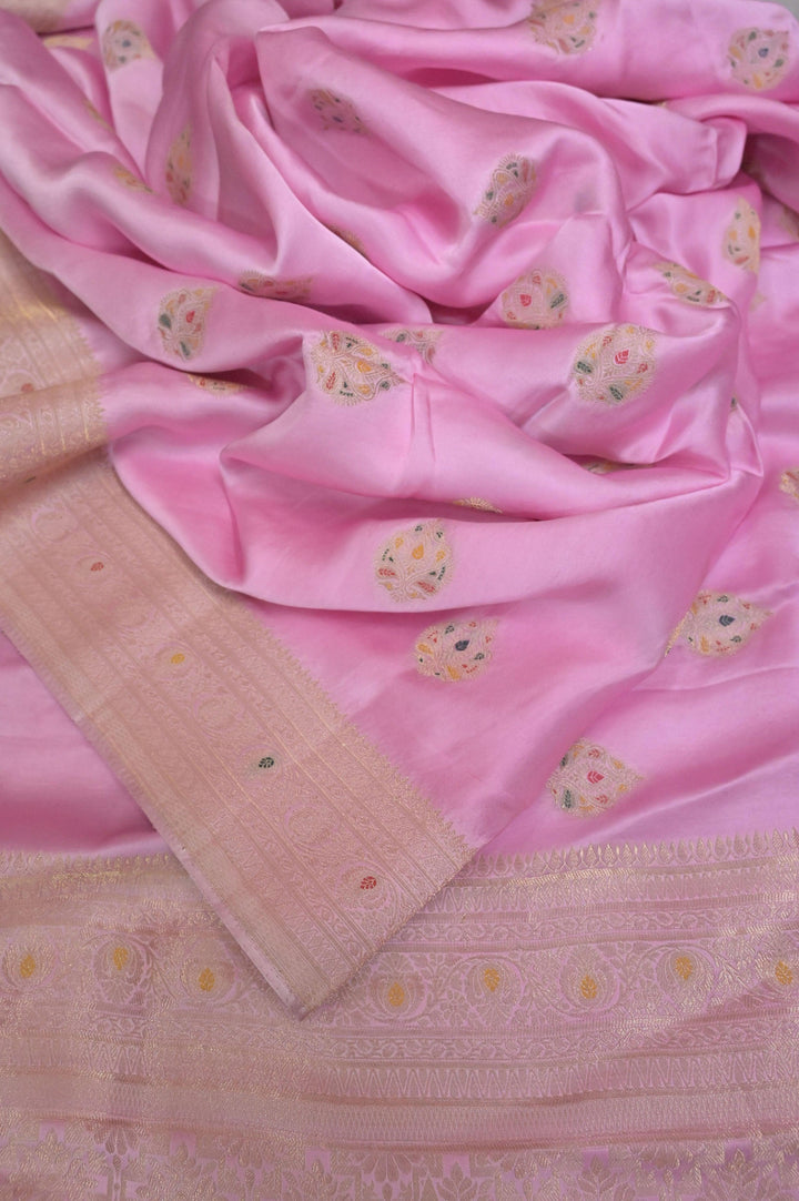 Pink Color Mashru Banarasi Saree with Meenakari Work