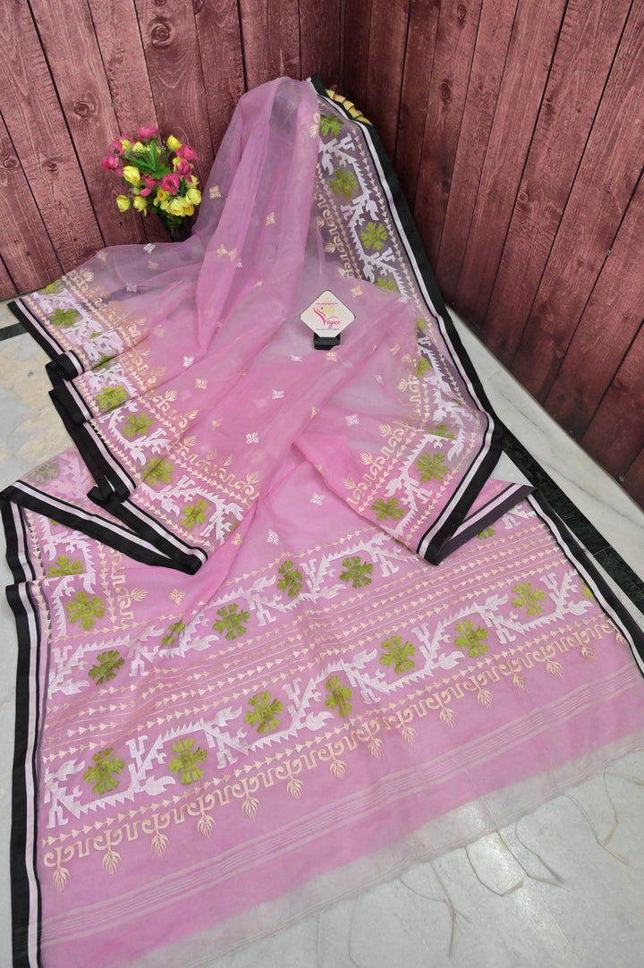 Pink Color Muslin Jamdani with Embroidery Work