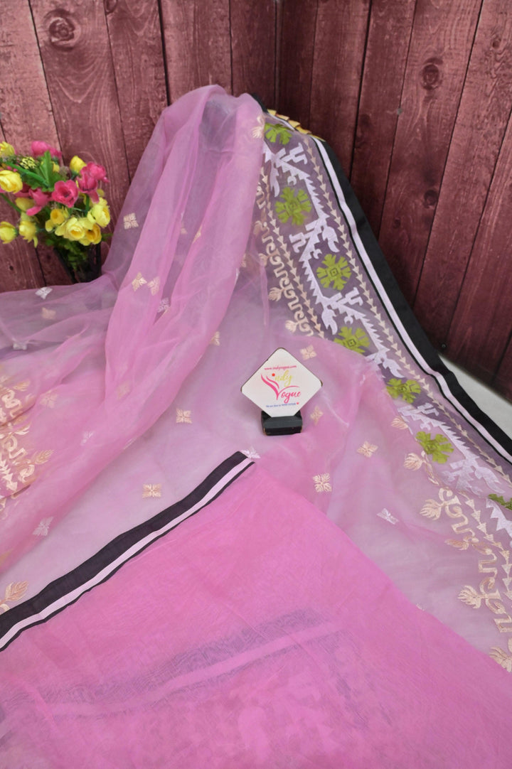 Pink Color Muslin Jamdani with Embroidery Work